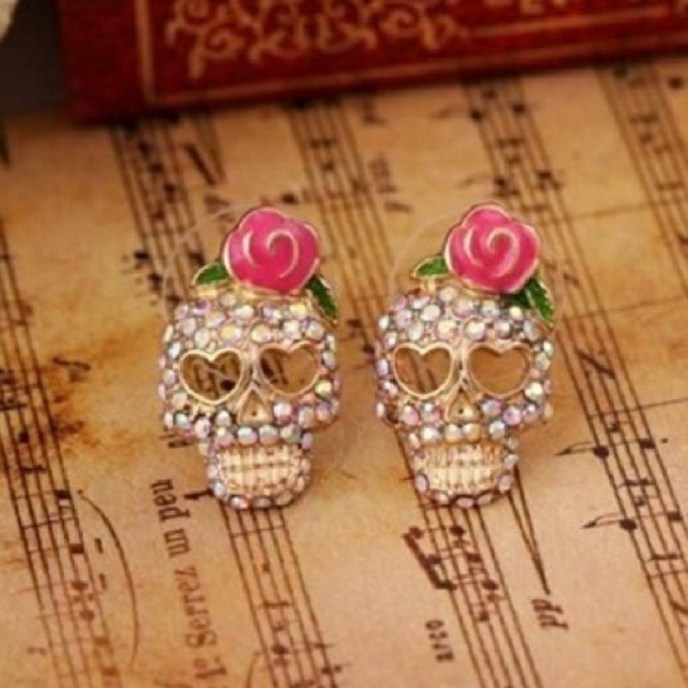 Day of the Dead Sugar Skull Crystal Earrings